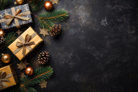 Christmas background with gift box and christmas tree, new year banner backgroundの素材