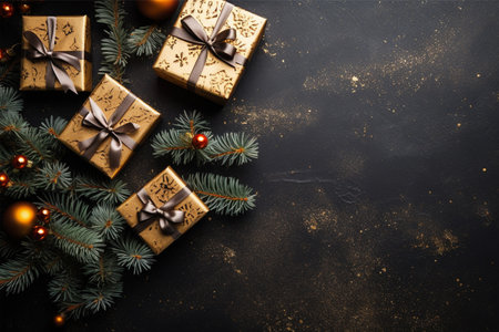 Christmas background with gift box and christmas tree, new year banner backgroundの素材
