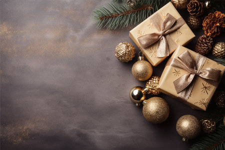 Christmas background with gift box and christmas tree, new year banner backgroundの素材
