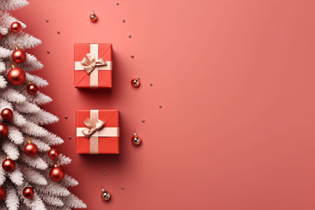Christmas background with gift box and christmas tree, new year banner backgroundの素材