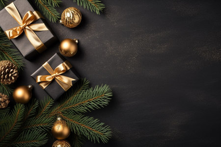Christmas background with gift box and christmas tree, new year banner backgroundの素材
