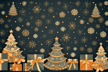 Christmas background with gift box and christmas tree, new year banner backgroundの素材