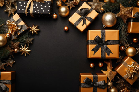 Christmas background with gift box and christmas tree, new year banner backgroundの素材