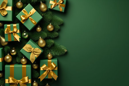 Christmas background with gift box and christmas tree, new year banner backgroundの素材