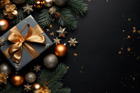 Christmas background with gift box and christmas tree, new year banner backgroundの素材