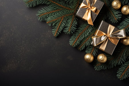 Christmas background with gift box and christmas tree, new year banner backgroundの素材