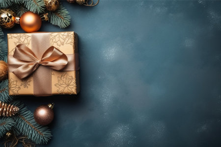 Christmas background with gift box and christmas tree, new year banner backgroundの素材