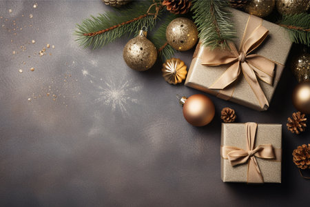 Christmas background with gift box and christmas tree, new year banner backgroundの素材