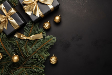 Christmas background with gift box and christmas tree, new year banner backgroundの素材