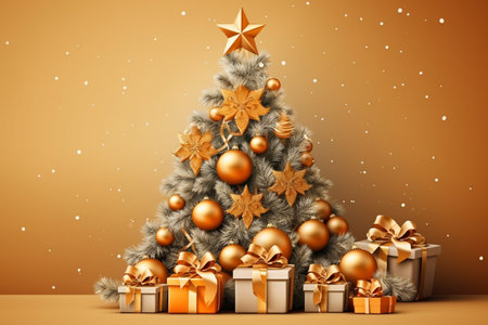 Christmas background with gift box and christmas tree, new year banner backgroundの素材