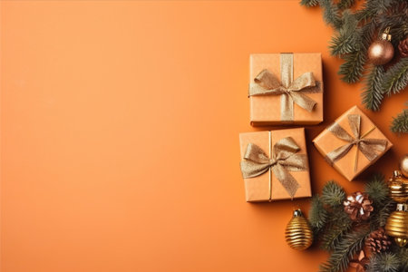 Christmas background with gift box and christmas tree, new year banner backgroundの素材