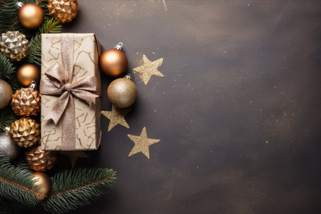 Christmas background with gift box and christmas tree, new year banner backgroundの素材