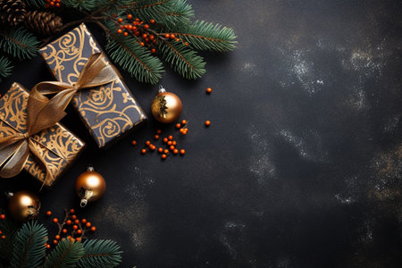 Christmas background with gift box and christmas tree, new year banner backgroundの素材