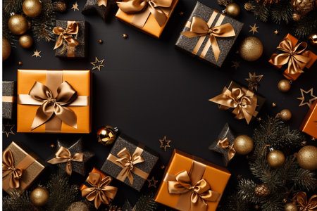 Christmas background with gift box and christmas tree, new year banner backgroundの素材