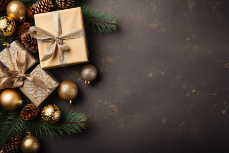 Christmas background with gift box and christmas tree, new year banner backgroundの素材