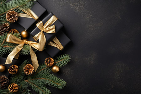 Christmas background with gift box and christmas tree, new year banner backgroundの素材