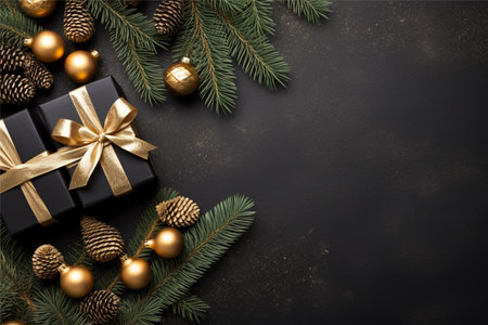 Christmas background with gift box and christmas tree, new year banner backgroundの素材