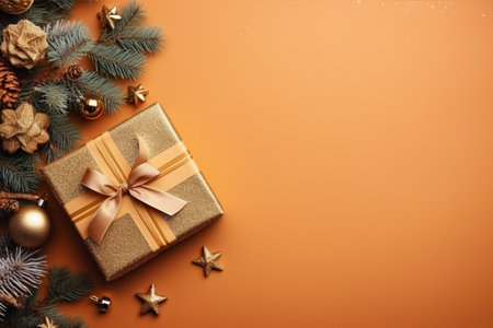 Christmas background with gift box and christmas tree, new year banner backgroundの素材