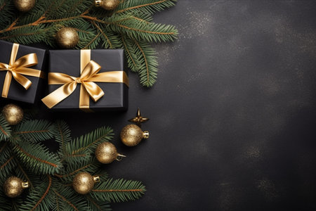 Christmas background with gift box and christmas tree, new year banner backgroundの素材