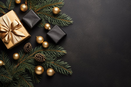 Christmas background with gift box and christmas tree, new year banner backgroundの素材