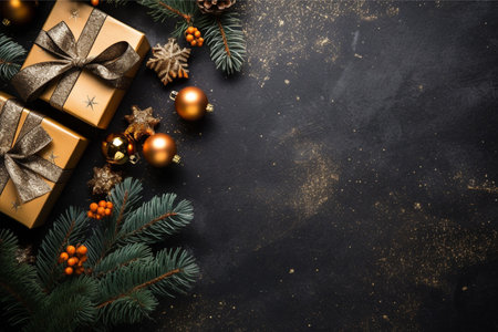 Christmas background with gift box and christmas tree, new year banner backgroundの素材