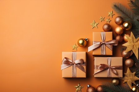 Christmas background with gift box and christmas tree, new year banner backgroundの素材
