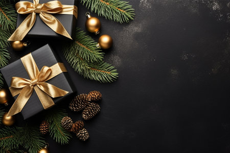 Christmas background with gift box and christmas tree, new year banner backgroundの素材