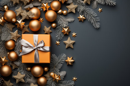 Christmas background with gift box and christmas tree, new year banner backgroundの素材