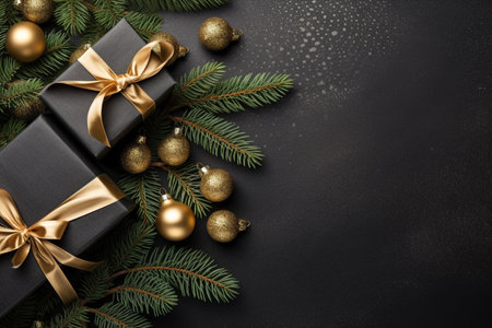 Christmas background with gift box and christmas tree, new year banner backgroundの素材