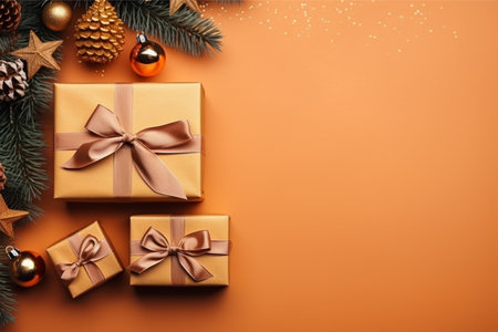 Christmas background with gift box and christmas tree, new year banner backgroundの素材