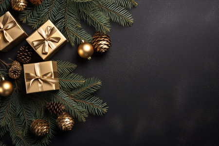 Christmas background with gift box and christmas tree, new year banner backgroundの素材