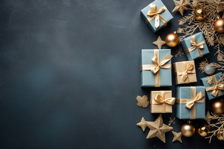 Christmas background with gift box and christmas tree, new year banner backgroundの素材
