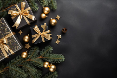 Christmas background with gift box and christmas tree, new year banner backgroundの素材