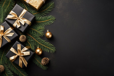 Christmas background with gift box and christmas tree, new year banner backgroundの素材