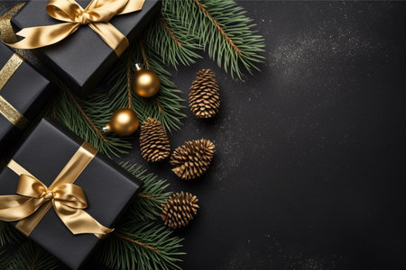 Christmas background with gift box and christmas tree, new year banner backgroundの素材