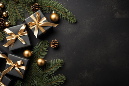Christmas background with gift box and christmas tree, new year banner backgroundの素材