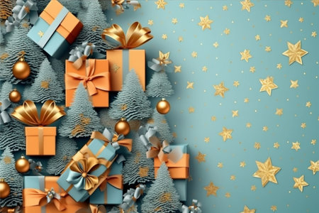 Christmas background with gift box and christmas tree, new year banner backgroundの素材