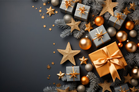 Christmas background with gift box and christmas tree, new year banner backgroundの素材