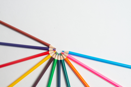 Colorful pencils on the white background, For kids drawing, Colors of pencilsの写真素材
