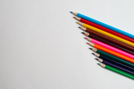 Colorful pencils on the white background, For kids drawing, Colors of pencilsの写真素材