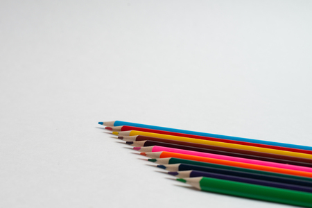 Colorful pencils on the white background, For kids drawing, Colors of pencilsの写真素材