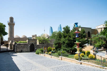 Baku, Azerbaijan - April 29, 2020: Street in Icheri Sheher (Old Town) of Baku, Azerbaijan. Icheri Sheher is the historical core of Baku.のeditorial素材
