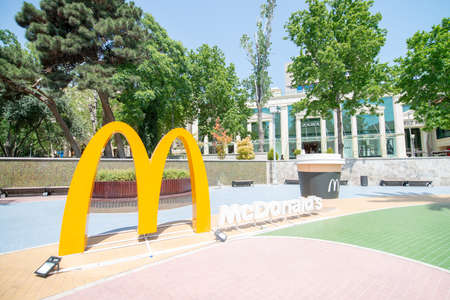 Baku, Azerbaijan - April 29, 2020: McDonalds at Fountain Square, Nizami street in the center of Baku, Azerbaijan.のeditorial素材