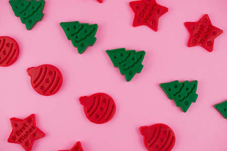 Happy New Year and Merry Christmas. New year background with playdough and plasticine. Christmas holiday wallpaper.の写真素材