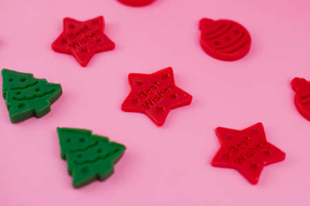 Happy New Year and Merry Christmas. New year background with playdough and plasticine. Christmas holiday wallpaper.の写真素材