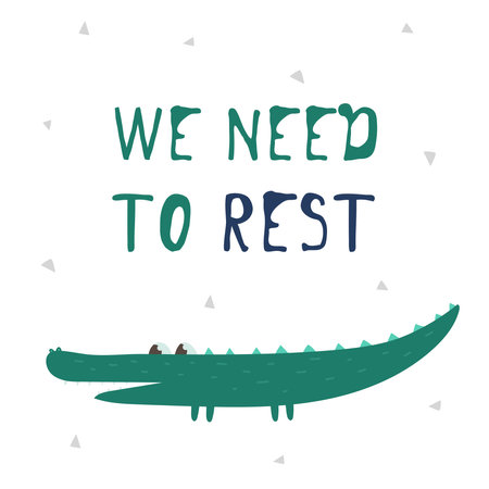 Funny vector hand-drawn crocodile. Isolated over white background. Graphic illustration in cartoon style. Fabric, textiles, gifts, wallpaper. English textのイラスト素材