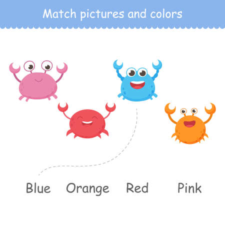 Isolated funny sea crabs. Set of freshwater aquarium cartoon crabs for print, kids development, find the right color. Varieties of decorative colored animalsのイラスト素材