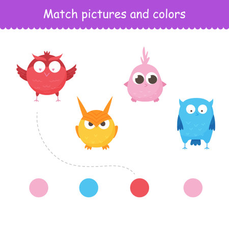 Isolated funny forest owls. A set of cartoon animals for printing, childrens development, pick the color you want.のイラスト素材