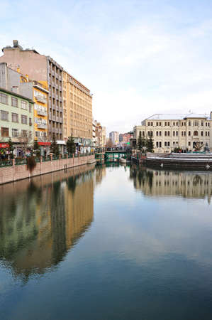 Reflection in Water on Porsuk River from Eskisehir. Eskisehir, a large industrialized city in west-central Anatoliaの写真素材