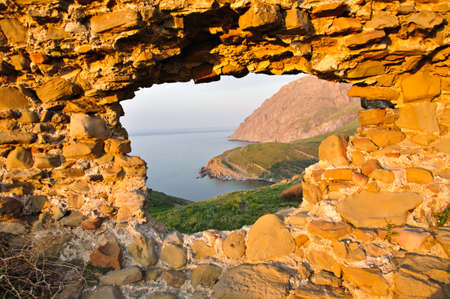 Hole in Bastion wall from Gokceada Turkeyの写真素材